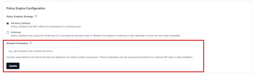 Remote hostname configuration interface for policy engine