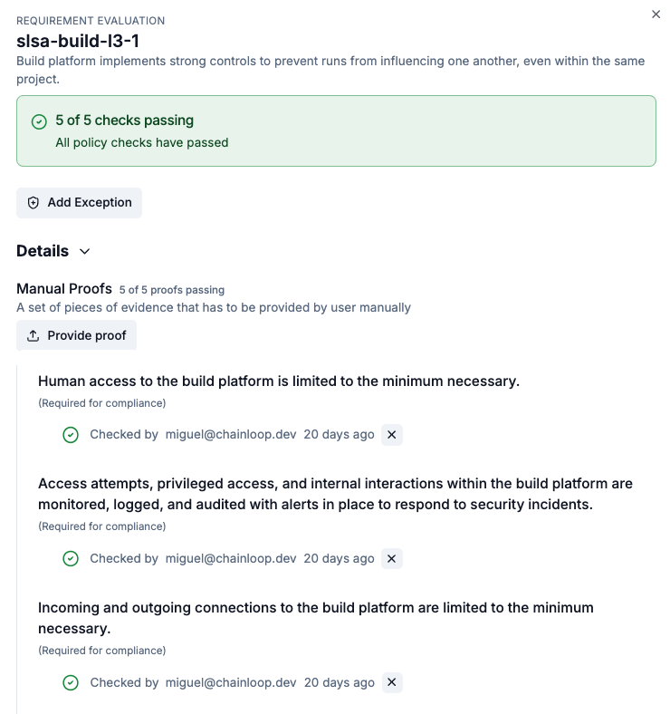 SLSA Self-assessment